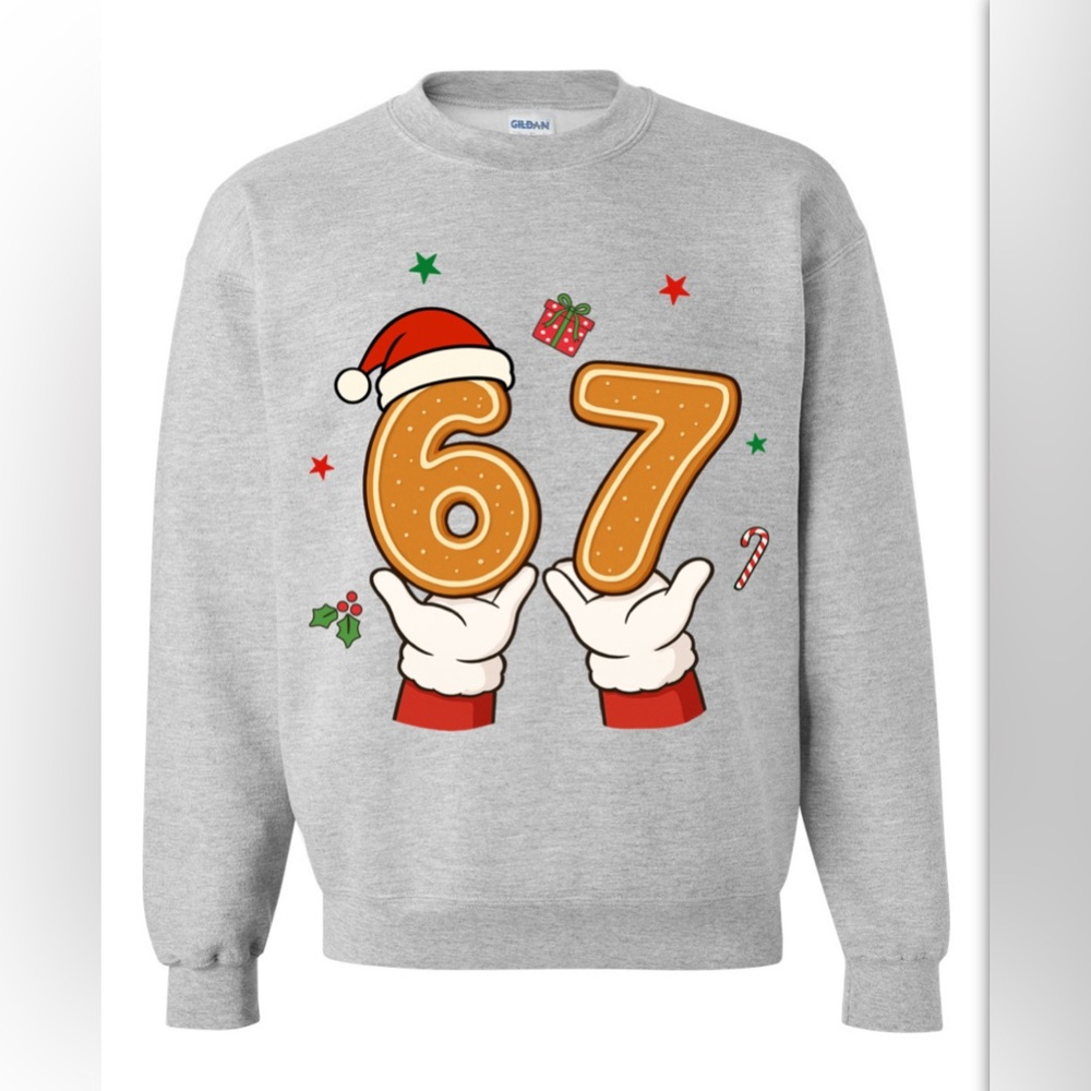 67 Gray Crewneck Holiday Crewneck sweater Finny Graphic size SMLXLXXLXXXL